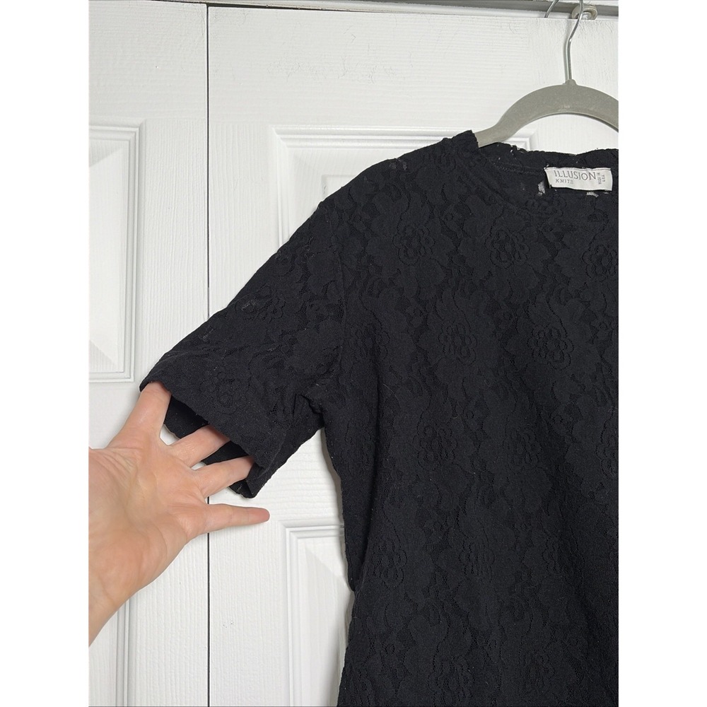 Illusion Knits Floral Lace Blouse Womens Size L Black Lace Coquette Victorian - Picture 2 of 4